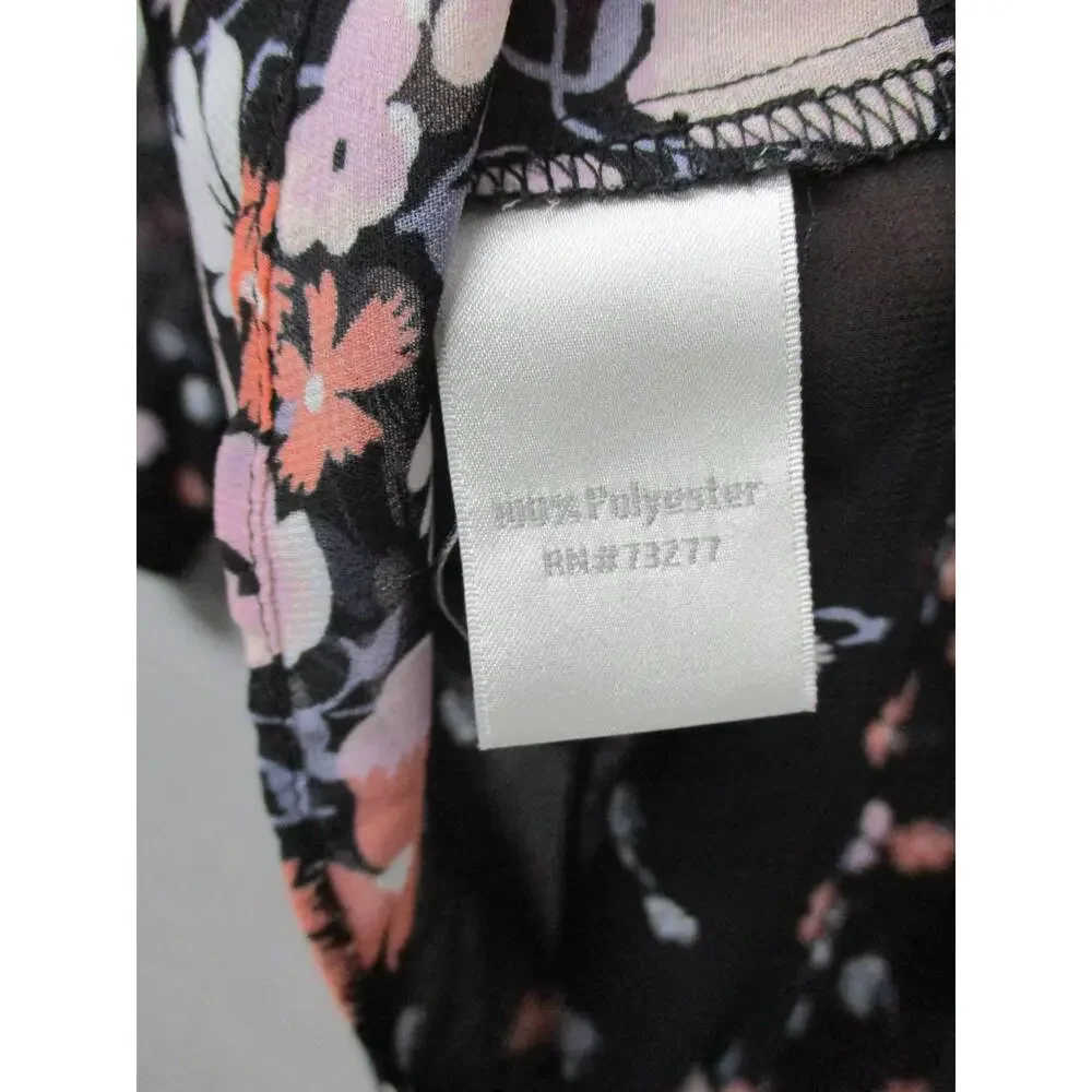 LC Lauren Conrad Black Floral Print Sheer Bohemian High-Low Blouse Womens Size L